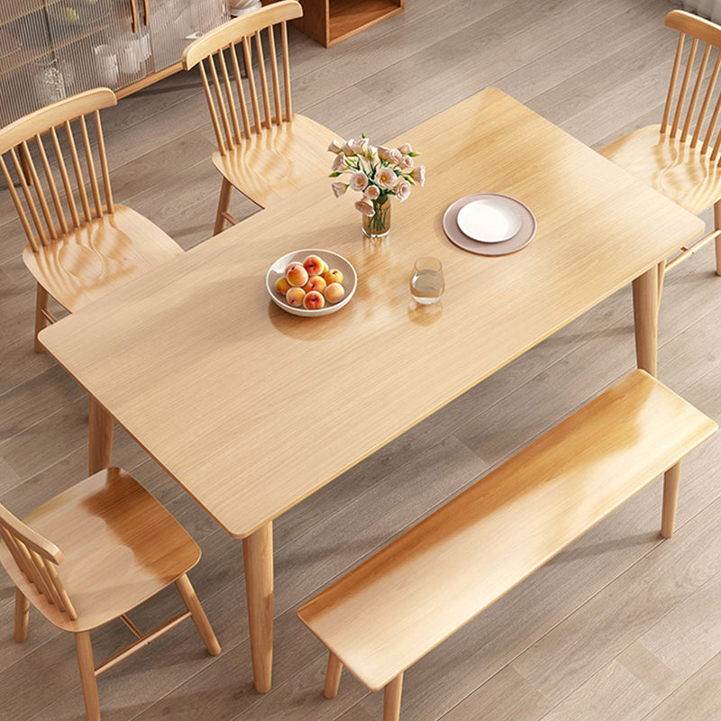 Table à manger en bois massif moderne table rectangle marron avec 4 jambes pour un usage domestique