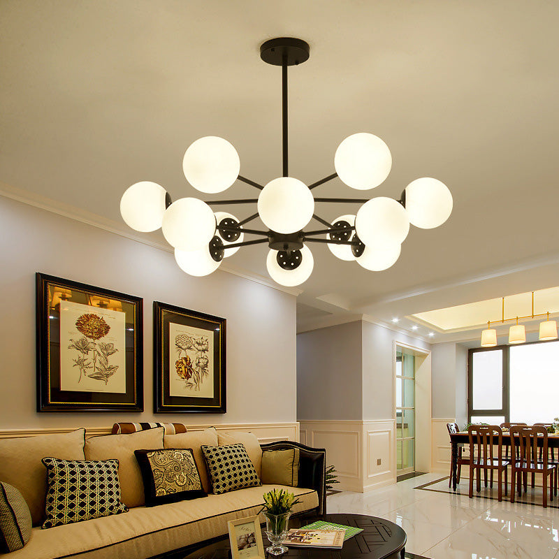 Leche de lámpara de techo negro de vidrio Negro Luces de lámparas de araña de múltiples luces de múltiples luces industriales