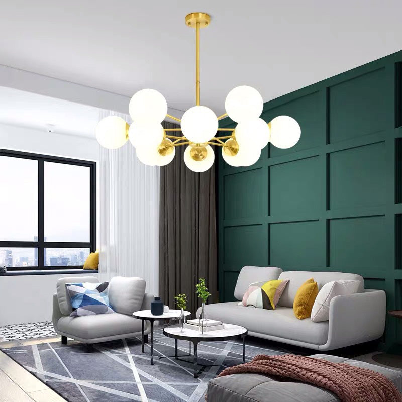 Luz de vidrio de leche múltiples luces colgantes lámpara de lámpara industrial globo colgante de oro en oro