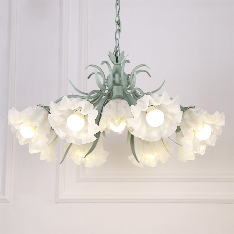 Estilo moderno de 9 luces Luces colgantes de lámparas Flower Glass Pendse Lighting