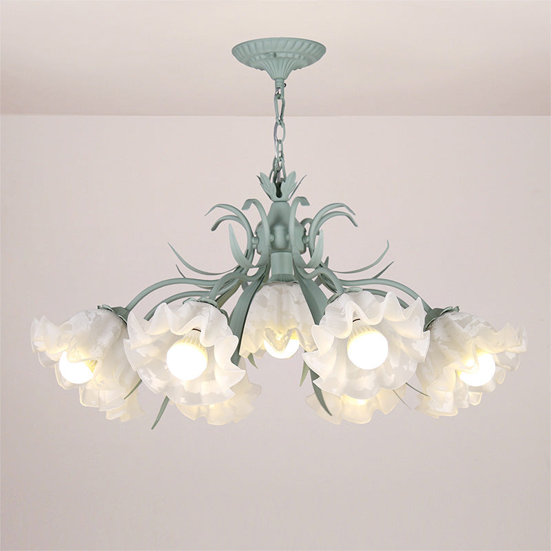 Estilo moderno de 9 luces Luces colgantes de lámparas Flower Glass Pendse Lighting