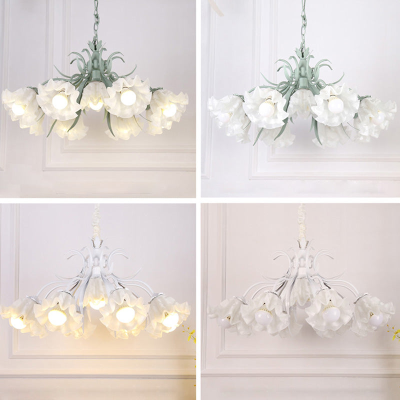 Estilo moderno de 9 luces Luces colgantes de lámparas Flower Glass Pendse Lighting