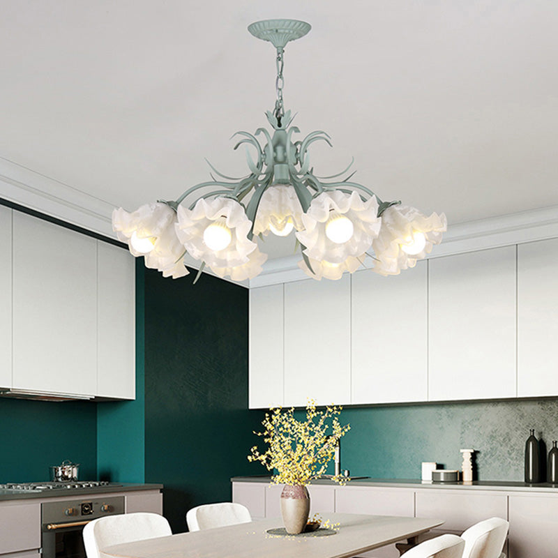 Estilo moderno de 9 luces Luces colgantes de lámparas Flower Glass Pendse Lighting