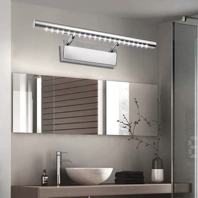 1-Light Linear Shade Wall Sconce Modern Simple Style Mirror Wall Lighting in Silver
