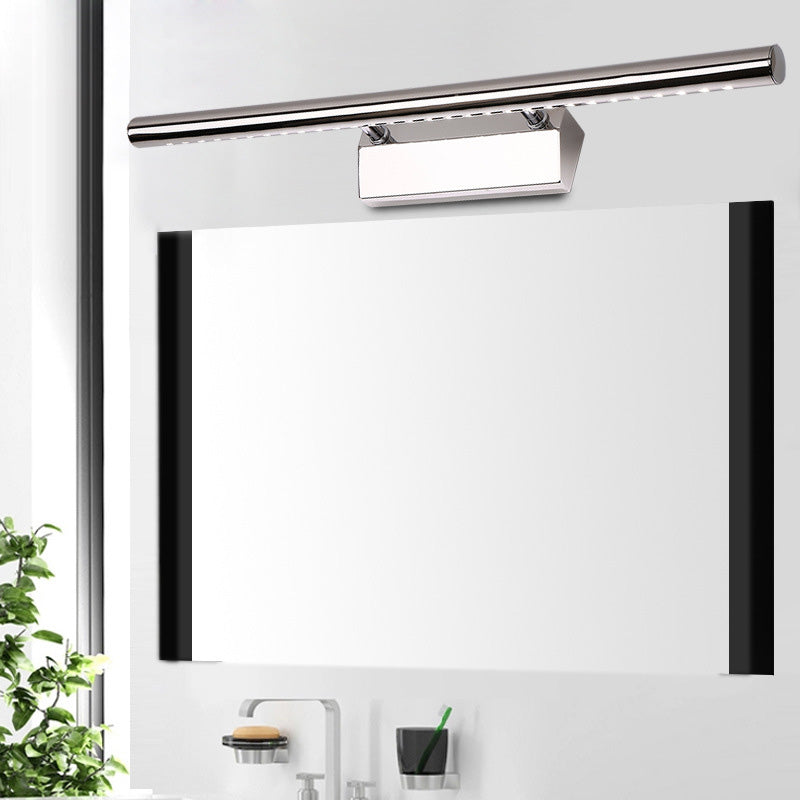 1-Light Linear Shade Wall Sconce Modern Simple Style Mirror Wall Lighting in Silver