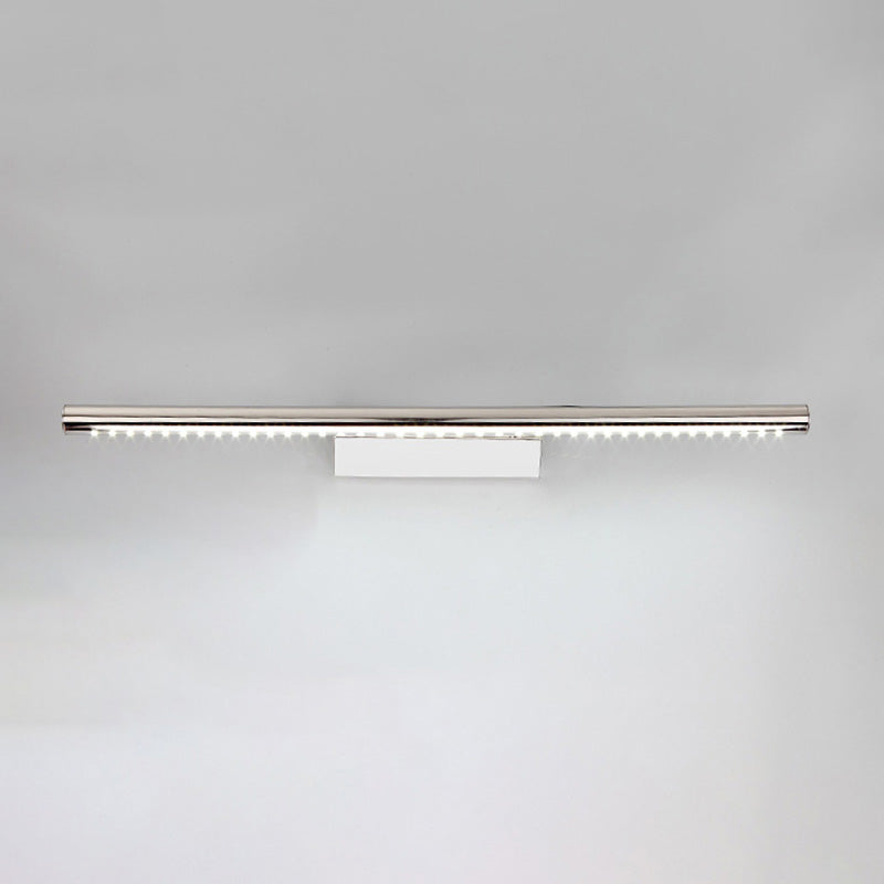 1-Light Linear Shade Wall Sconce Modern Simple Style Mirror Wall Lighting in Silver