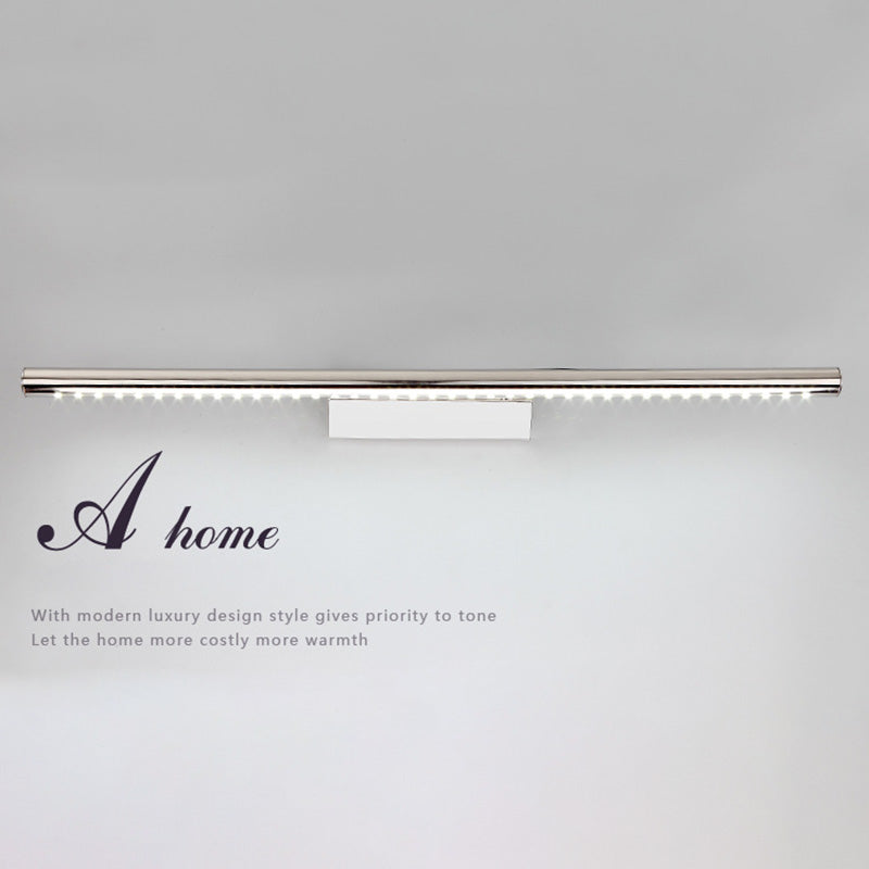 1-Light Linear Shade Wall Sconce Modern Simple Style Mirror Wall Lighting in Silver