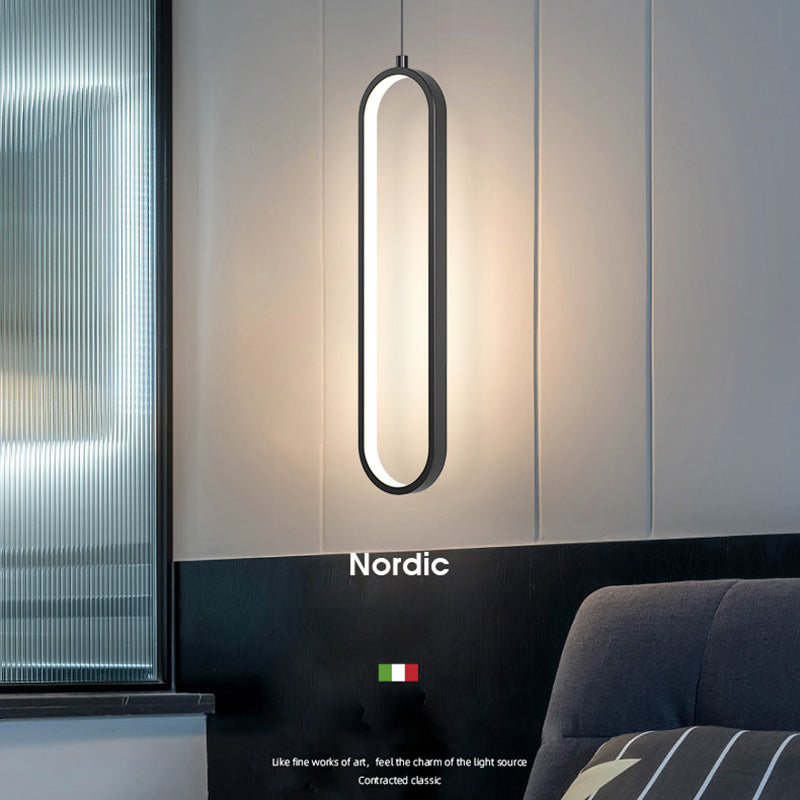 Illuminazione a sospensione lineare minimalista, tonalità rettangolare appesa la luce per camera da letto