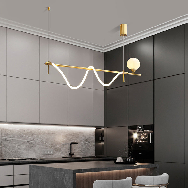 Modern Style Linear Down Lighting Pendant Metal 2 Heads Hanging Pendant Lamp