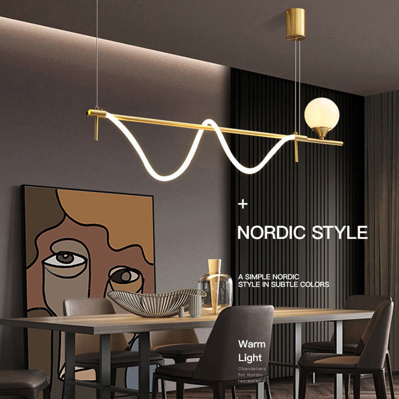 Modern Style Linear Down Lighting Pendant Metal 2 Heads Hanging Pendant Lamp