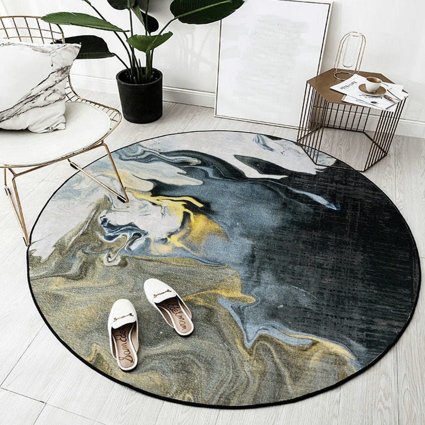 Blue Tone Ink Blooming Rug Polyester Carpet Bold Non-Slip Backing Indoor Rug for Home Decor