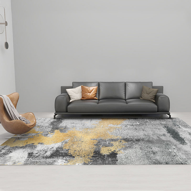 Grey Tone Ink Traces Rug Polyester Carpet Casual Anti-Slip Backing Indoor Rug for Home Decoration