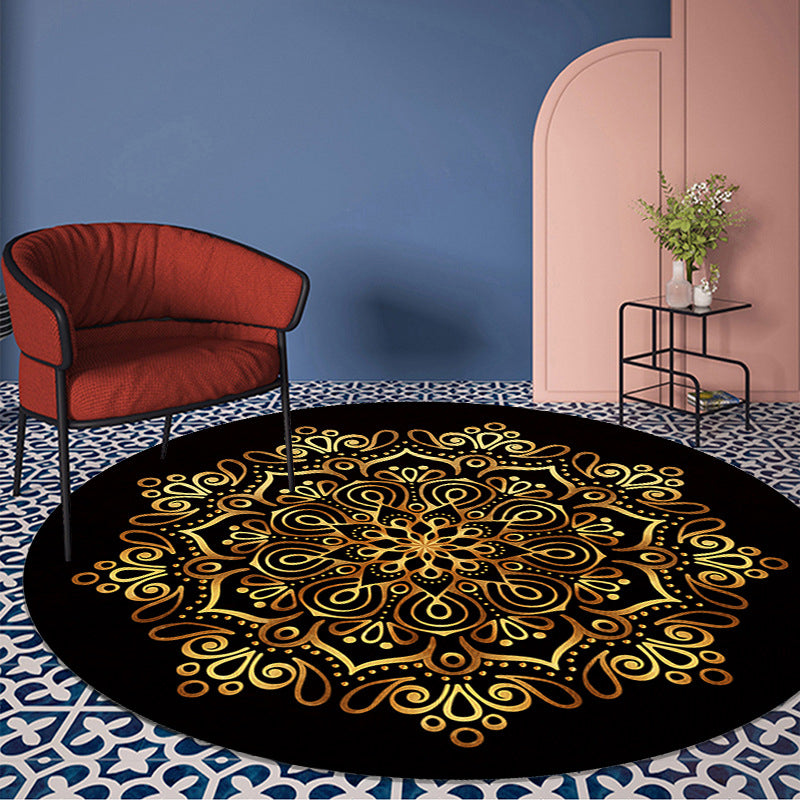 Gold Floral Printed Rug luxury Moroccan Carpet Polyester Stain Resistant Carpet for Home Decor