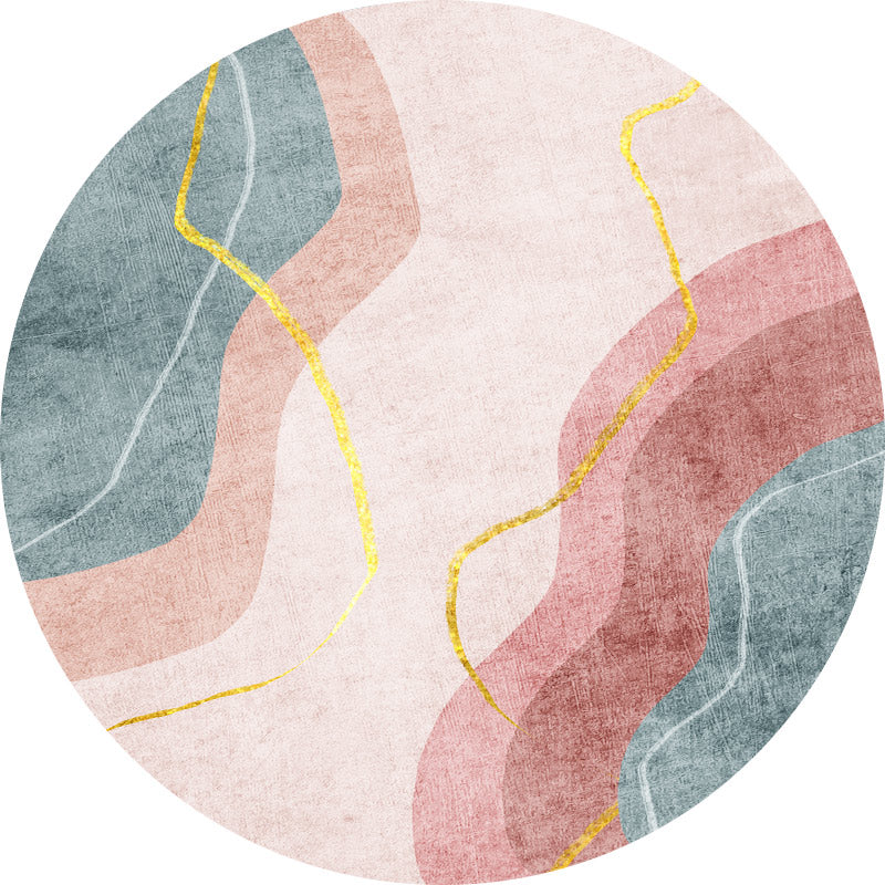 Round Multicolor Bold Rug Polyester Carpet Abstract Print Indoor Rug Stain Resistant for Living Room