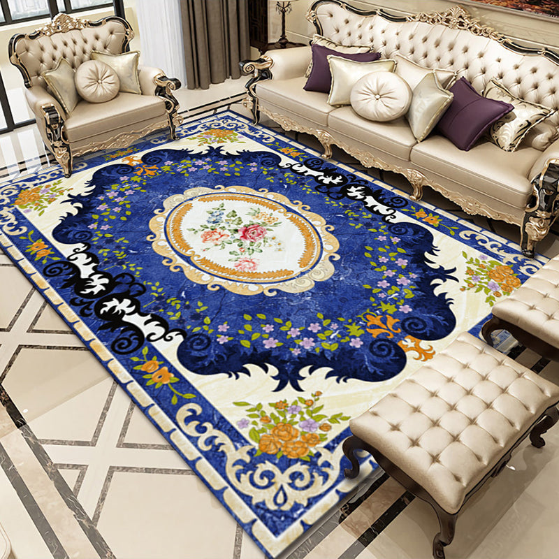 Aesthetic Flower Print Rug European Style Polyester Carpet Friendly Washable Rug for Home Decor