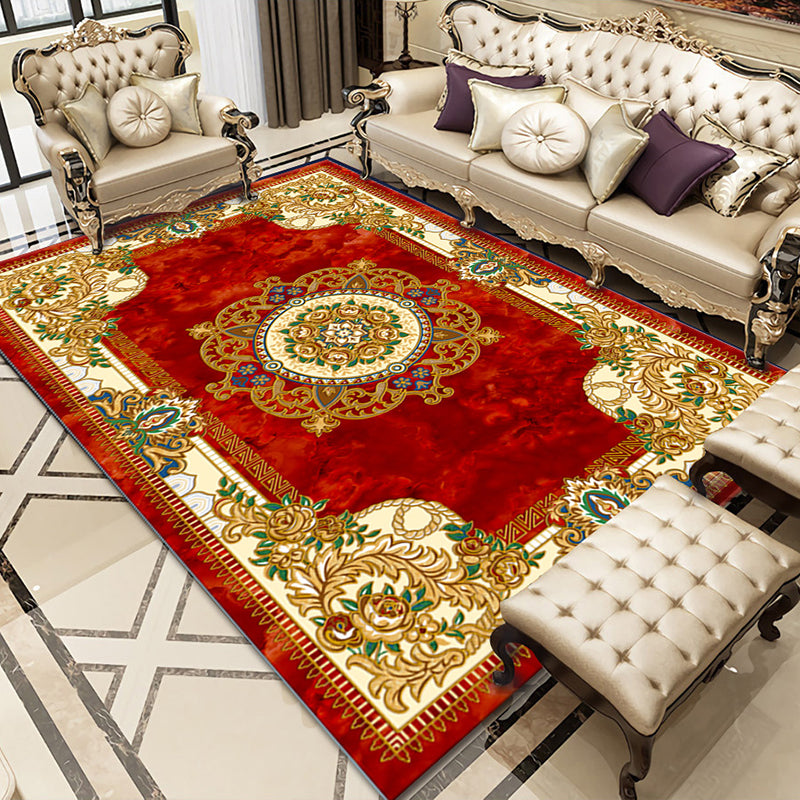 Aesthetic Flower Print Rug European Style Polyester Carpet Friendly Washable Rug for Home Decor