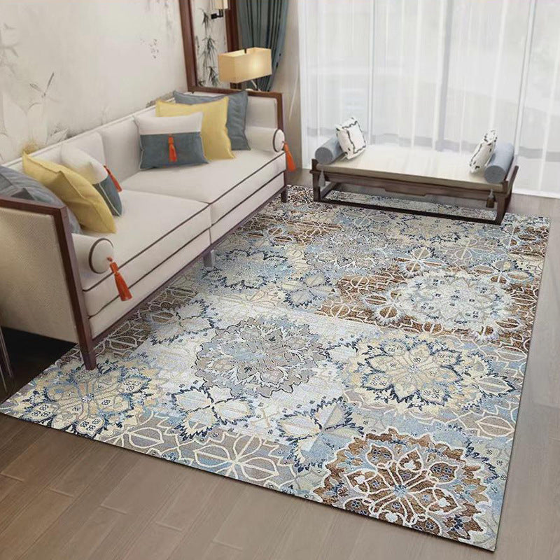 Classic Shabby Chic Rug Whitewashed Floral Printed Carpet Anti-Slip Backing Carpet for Home Decor