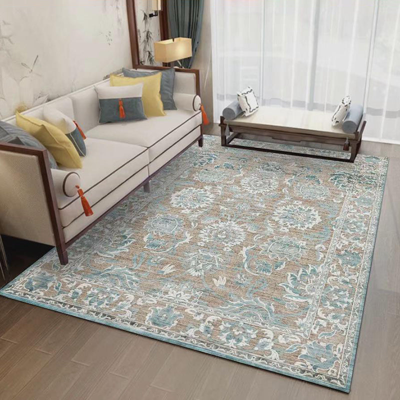 Classic Shabby Chic Rug Whitewashed Floral Printed Carpet Anti-Slip Backing Carpet for Home Decor