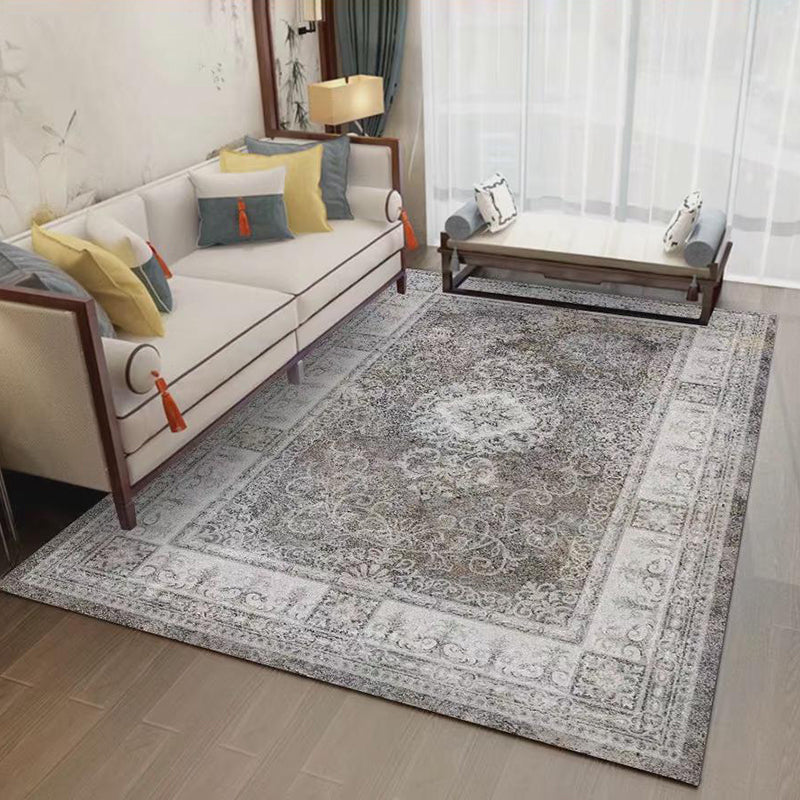 Classic Shabby Chic Rug Whitewashed Floral Printed Carpet Anti-Slip Backing Carpet for Home Decor