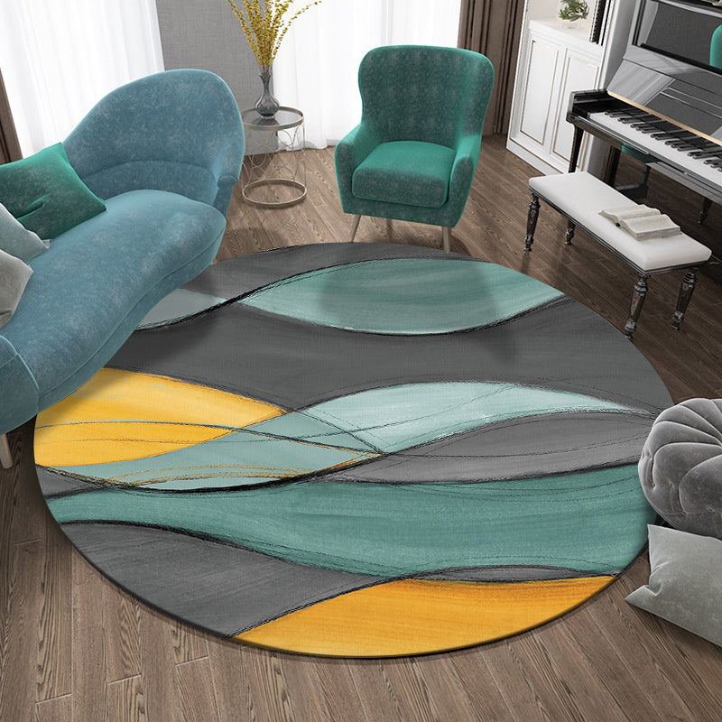 Round Multicolor Casual Indoor Rug Polyester Ink Traces Rug Non-Slip Backing Indoor Rug for Bedroom