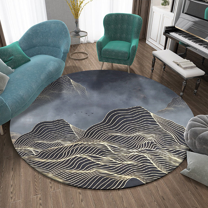 Round Multicolor Casual Indoor Rug Polyester Ink Traces Rug Non-Slip Backing Indoor Rug for Bedroom