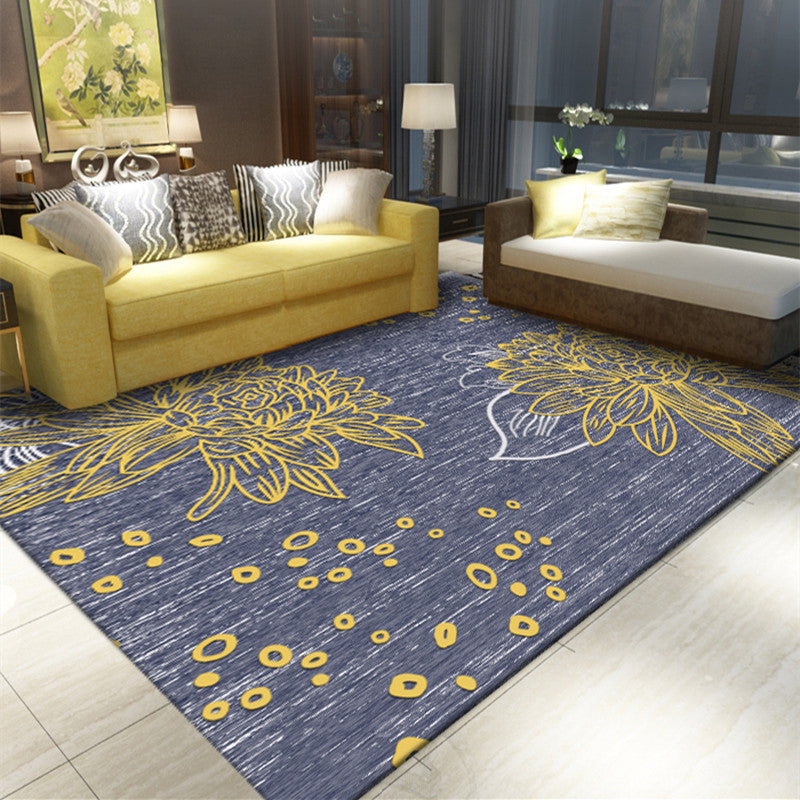 Multicolor Simplicity Area Carpet Polyester Floral Print Indoor Rug Easy Care Carpet for Living Room