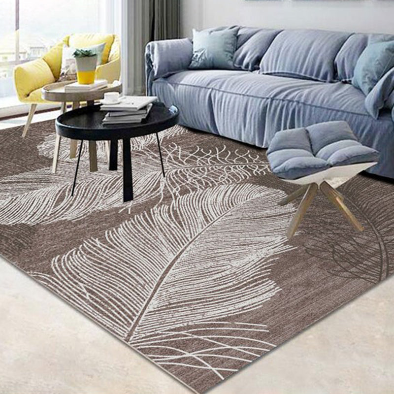 Solid Color Modern Indoor Rug Polyester Feather Print Carpet Non-Slip Backing Rug for Home Decor