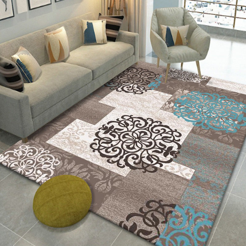 Victorian Pattern Rug Rug Retro Polyester Indoor Carpet Anti-Slip Backing Rug for Home Decoration