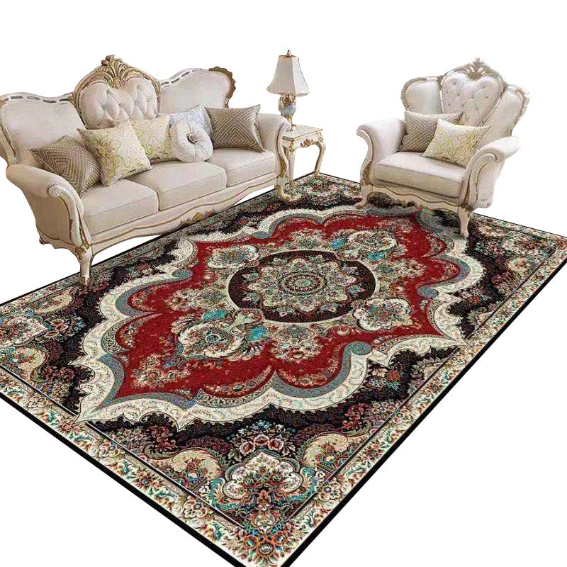 Multicolored Traditional Rug Gorgeous Flower Print Carpet Non-Slip Backing Carpet for Living Room