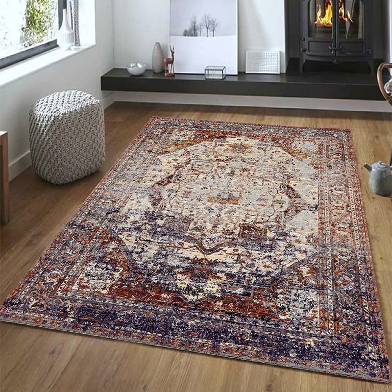 Shabby Chic Area Rug Whitewashed Medallion Pattern Rug Anti-Slip Backing Carpet for Living Room