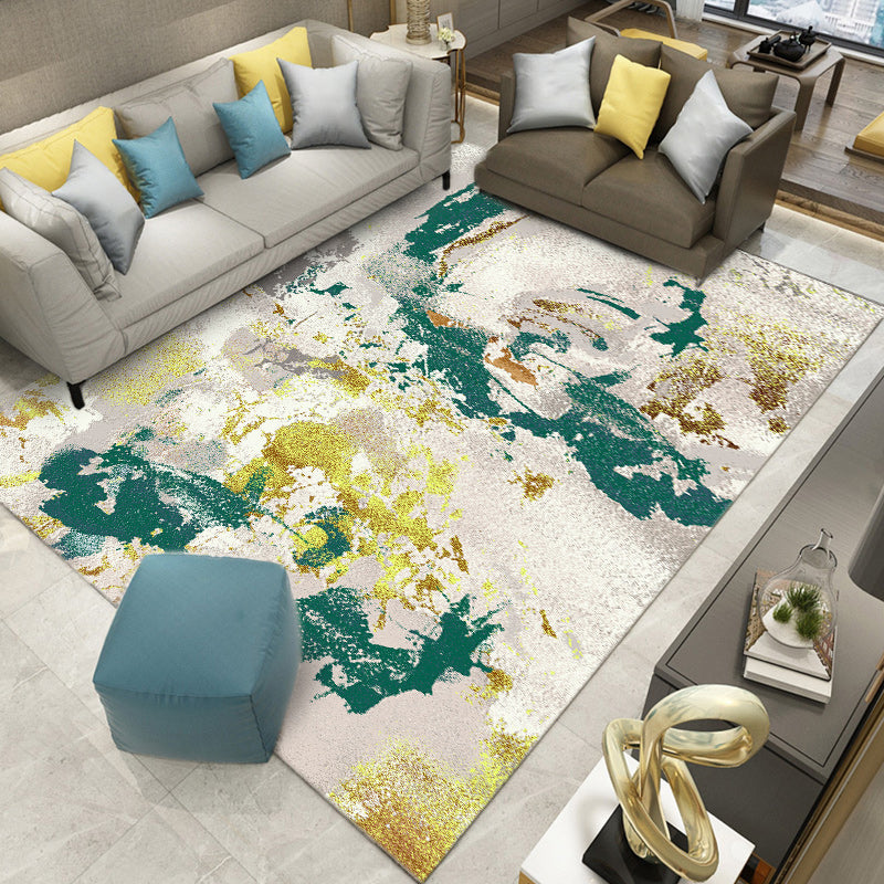 Minimalist Color Rendering Rug White Tone Polyester Area Carpet Stain Resistant Rug for Living Room