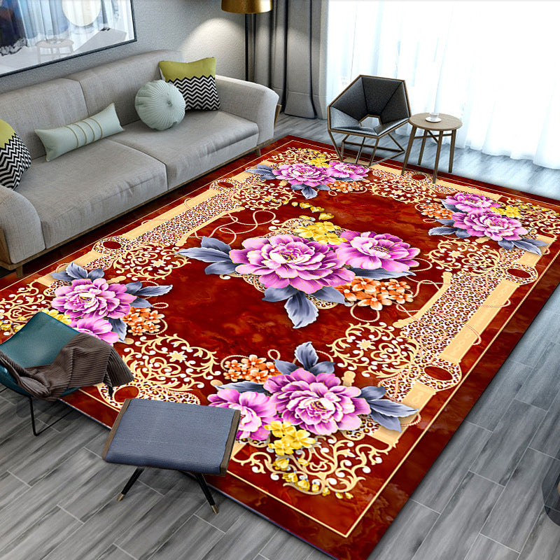 luxury European Style Rug Classic Floral Print Carpet Polyester Anti-Slip Backing Rug for Home Decor