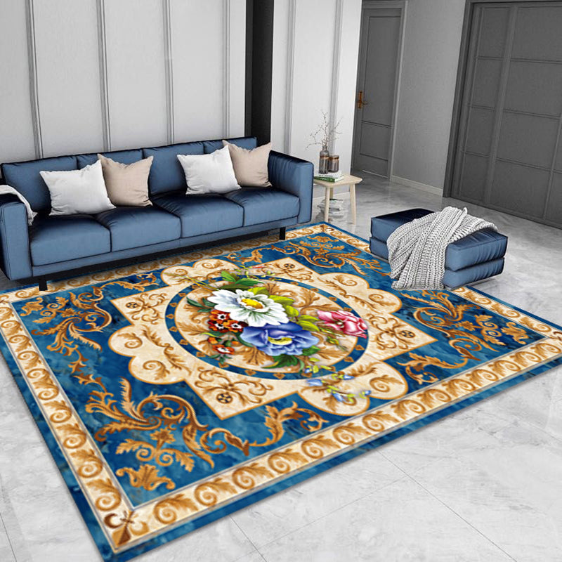 luxury European Style Rug Classic Floral Print Carpet Polyester Anti-Slip Backing Rug for Home Decor