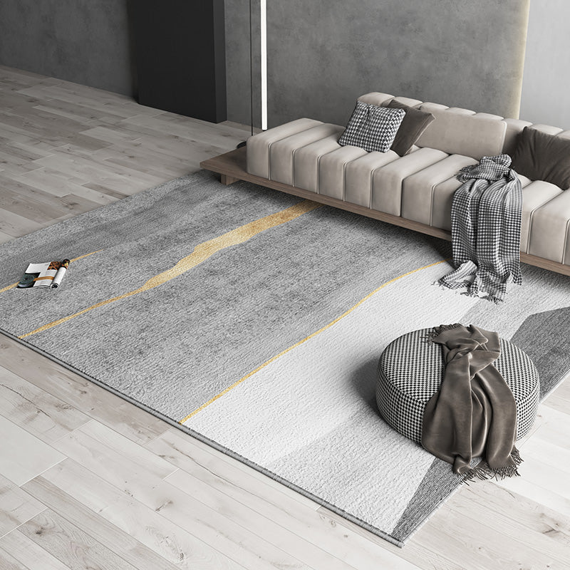 Grey Tone Nordic Area Rug Polyester Blooming Effect Rug Non-Slip Backing Indoor Rug for Living Room