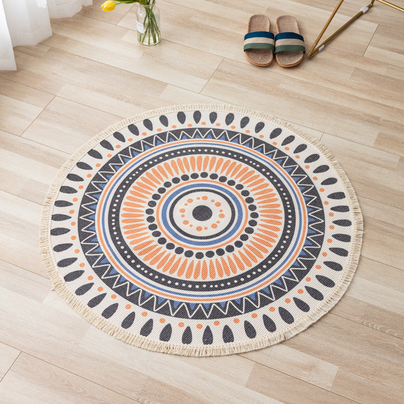 Marokkanischer Teppich mit Blumenmuster, mehrfarbiger Teppich mit Fransen, waschbarer Teppich aus Baumwollmischung für die Inneneinrichtung