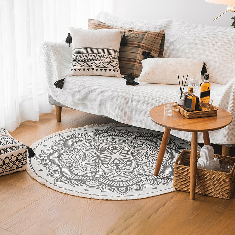Marokkanischer Teppich mit Blumenmuster, mehrfarbiger Teppich mit Fransen, waschbarer Teppich aus Baumwollmischung für die Inneneinrichtung