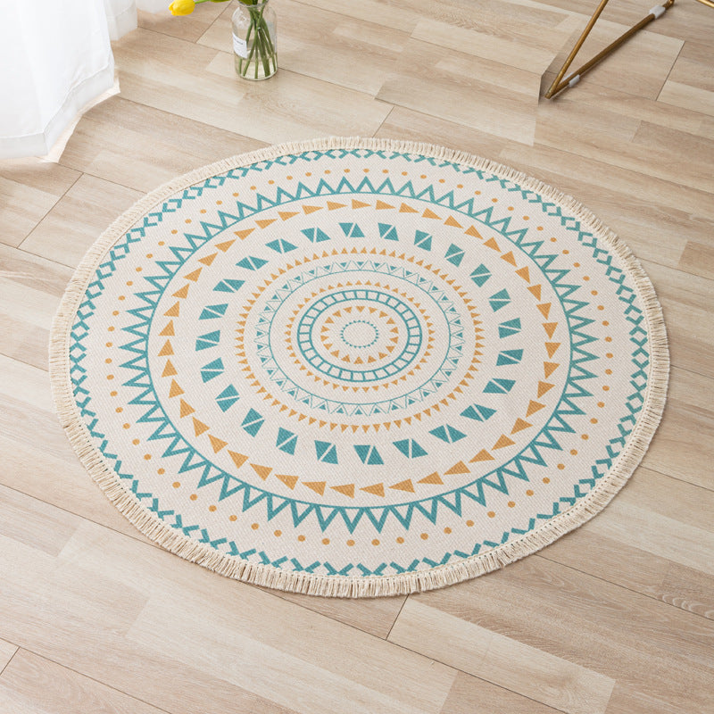 Marokkanischer Teppich mit Blumenmuster, mehrfarbiger Teppich mit Fransen, waschbarer Teppich aus Baumwollmischung für die Inneneinrichtung