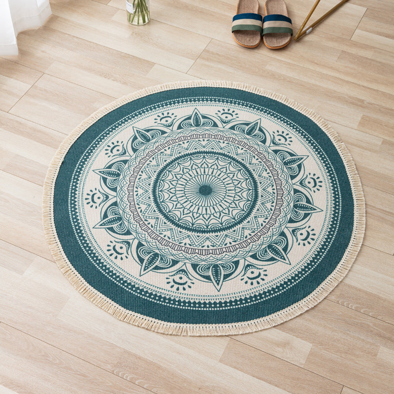 Marokkanischer Teppich mit Blumenmuster, mehrfarbiger Teppich mit Fransen, waschbarer Teppich aus Baumwollmischung für die Inneneinrichtung