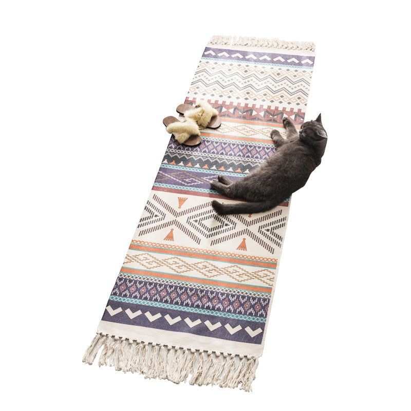 Classical Boho-Chic Rug Hand-Knitted Carpet with Fringe Cotton Blend Area Rug for Home Decoration
