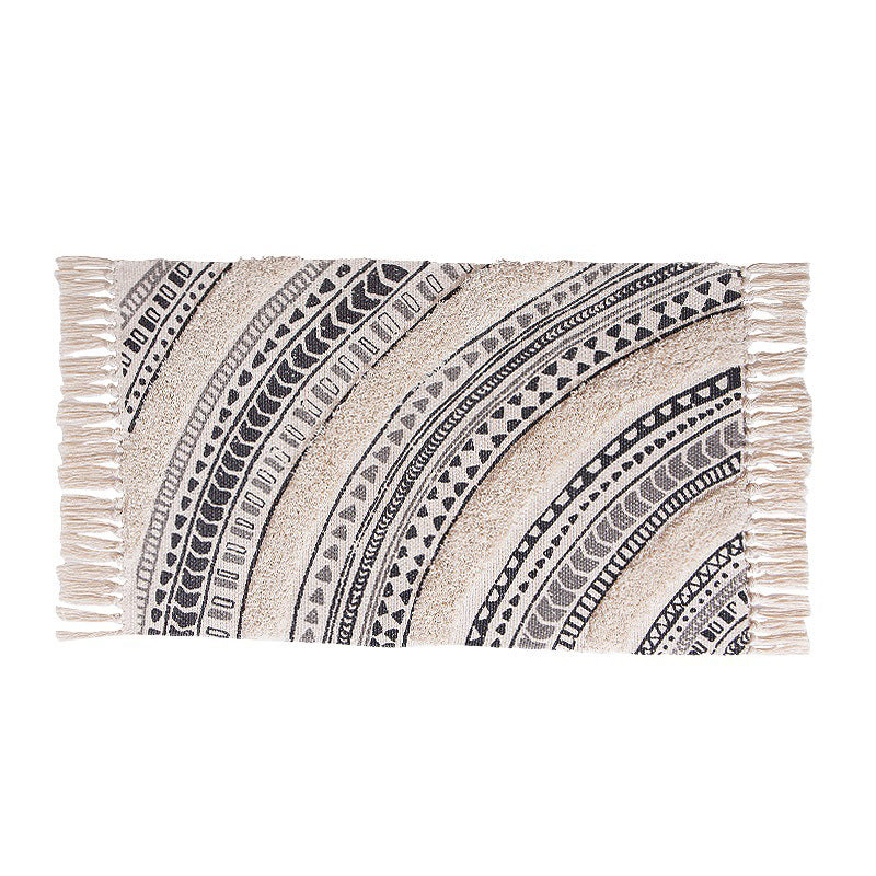 Simplicity Boho-Chic Rug Cotton Blend Carpet with Fringe Washable Area Carpet for Home Decor