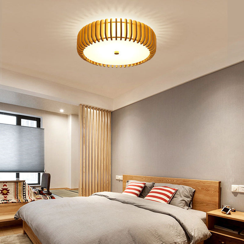Wooden Flush Mount Ceiling Light Asian Style Living Room Round Shape Ceiling Mount Light