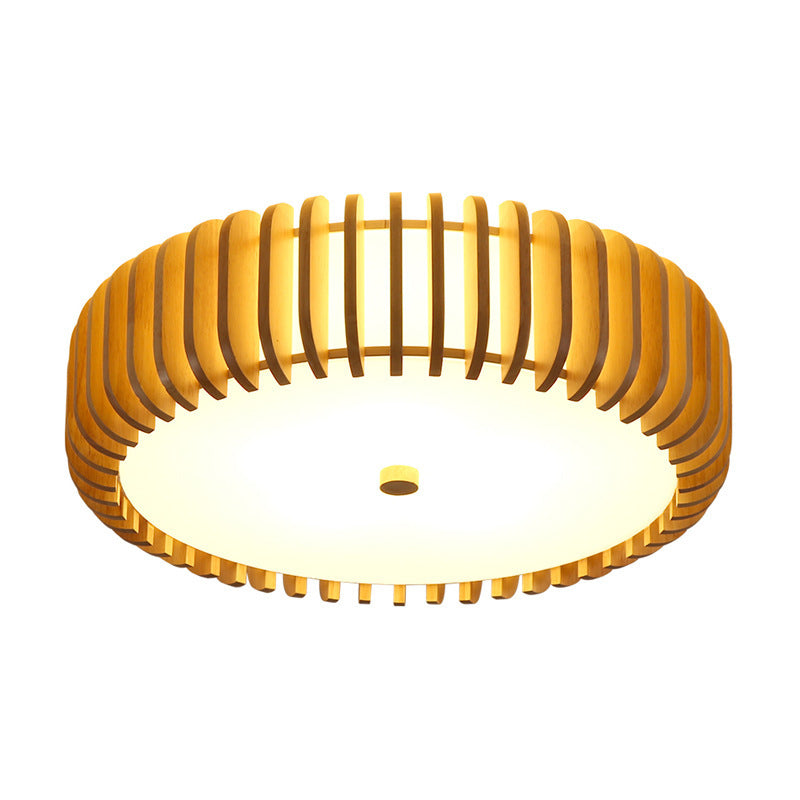 Wooden Flush Mount Ceiling Light Asian Style Living Room Round Shape Ceiling Mount Light