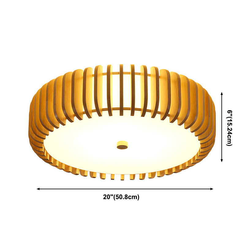 Wooden Flush Mount Ceiling Light Asian Style Living Room Round Shape Ceiling Mount Light