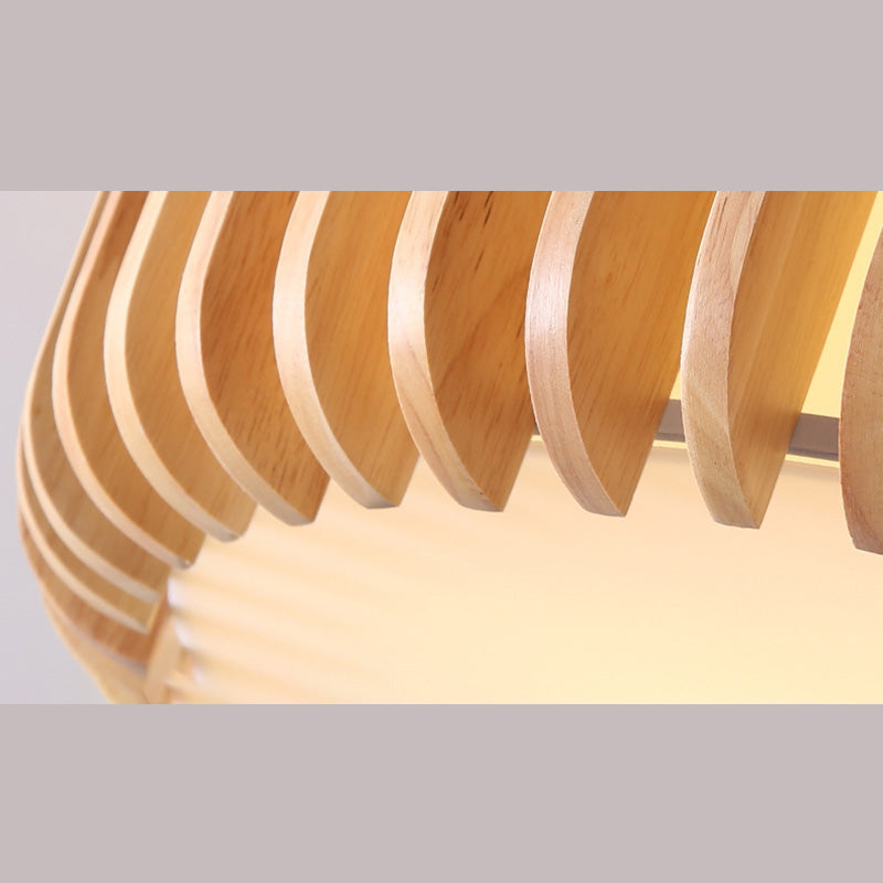 Wooden Flush Mount Ceiling Light Asian Style Living Room Round Shape Ceiling Mount Light