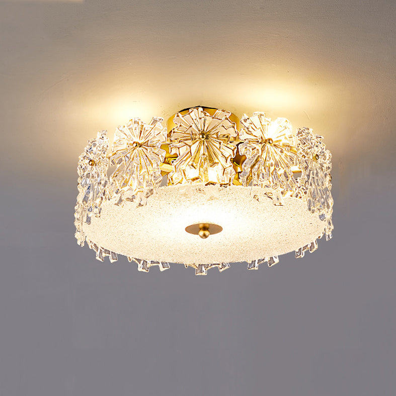 Contemporary Transparent Crystal Semi Flush Mount Ceiling Lighting Fixture for Dining Room