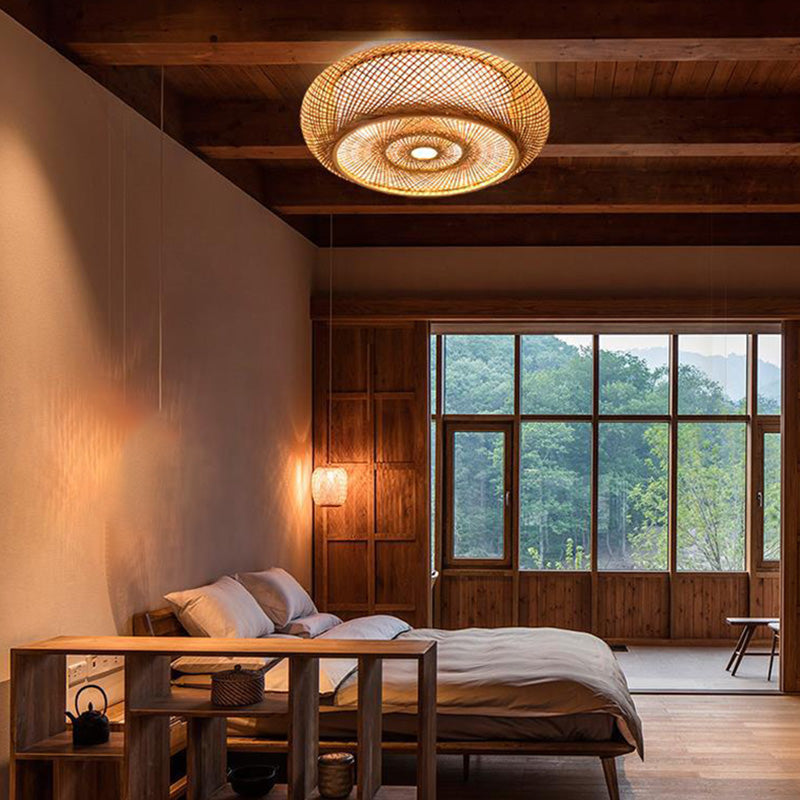 Soporte de techo de ratán de estilo de Asia de montaje de tambor curvo en madera natural