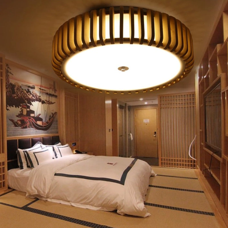 Tambour Flush Mount Ceiling Lighting Fixture Asian 1-Light Flushmount Ceiling Lamp with Acrylic Shade