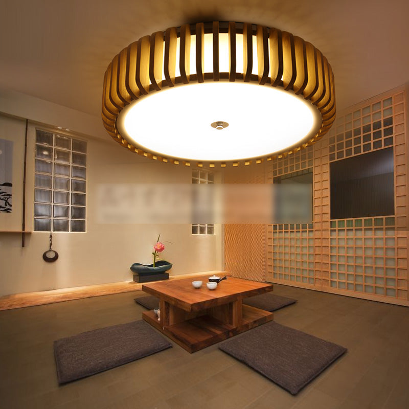 Tambour Flush Mount Ceiling Lighting Fixture Asian 1-Light Flushmount Ceiling Lamp with Acrylic Shade