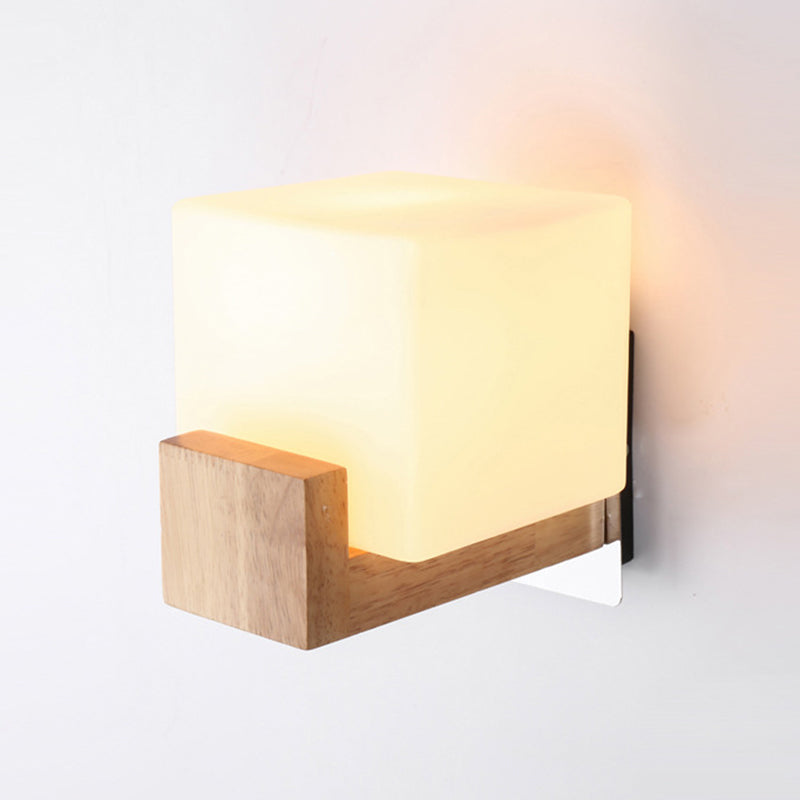 Wood Squared Wall Sconce Lighting Minimalist Style Wood Wall Mounted Light Fixture