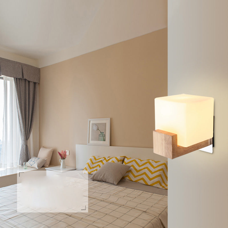 Wood Squared Wall Sconce Lighting Minimalist Style Wood Wall Mounted Light Fixture